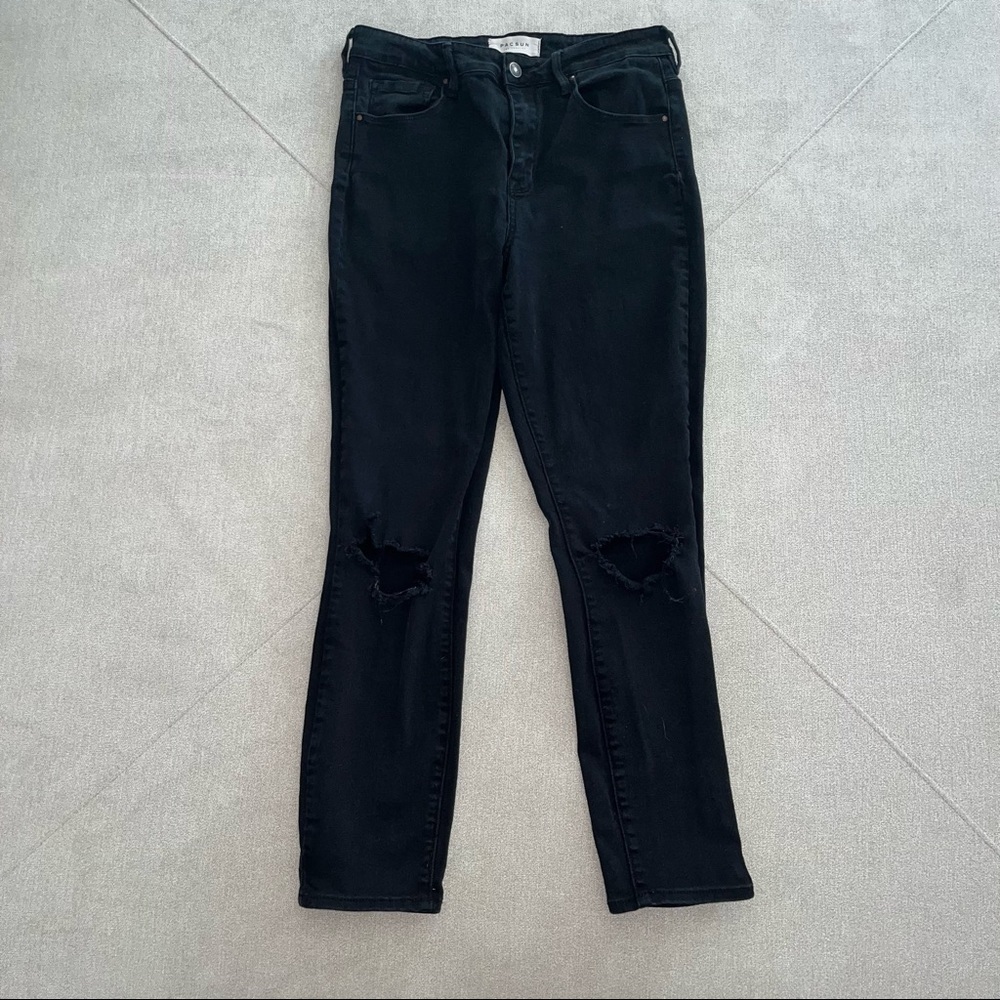 Pac Sun High Rise Skinniest Ankle Black Manufacture Distressed Jeans, size 28